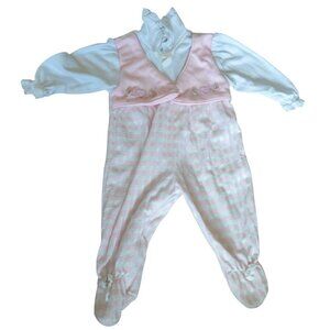 Vintage 90s Pastel Baby Girl Romper Size M 15-22lbs Peter Pan Collar Pink Check
